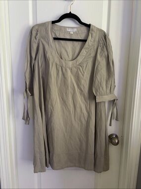 Jill Stuart Olive Taupe Scoop Neck Tie-Sleeve Mini Dress